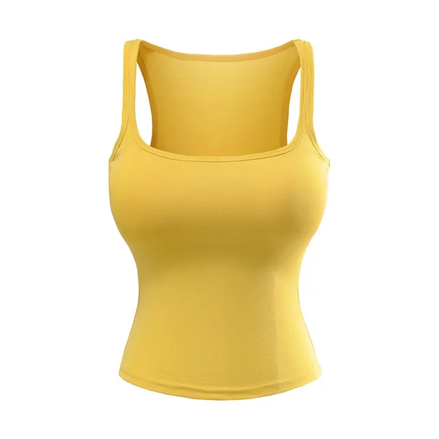 New Solid Color Summer Slim Fit Comic Chest Pad U neck Vest style Sling Yellow - Shop at LoveMi