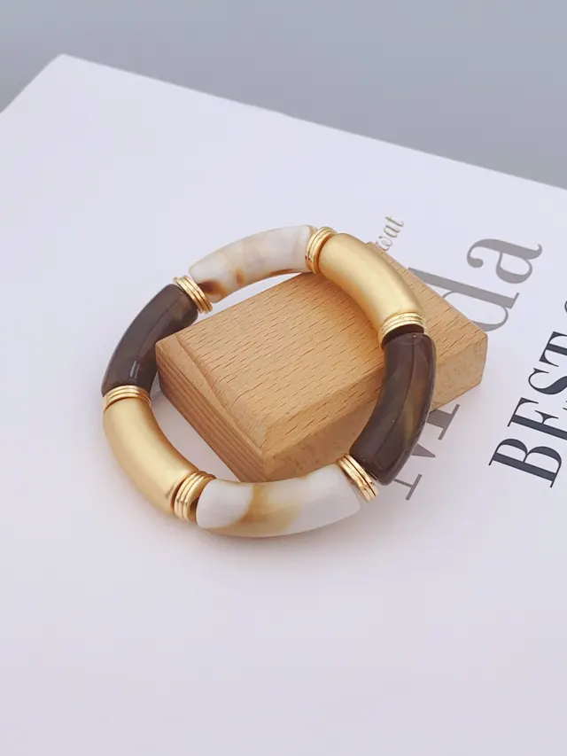 Women's All match Color Matching Acrylic Bamboo Bracelet Brown Beige - Shop at LoveMi