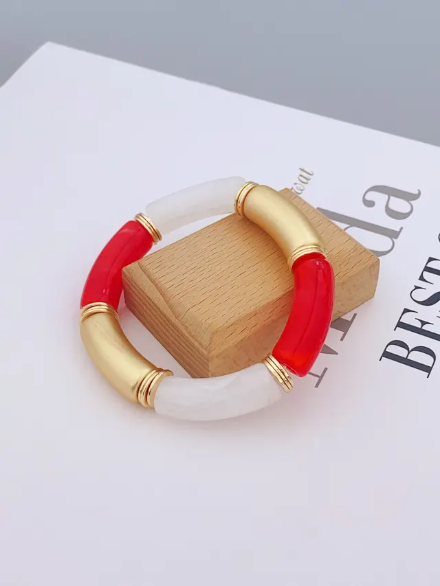 Women's All match Color Matching Acrylic Bamboo Bracelet Red Transparent Gold - Shop at LoveMi