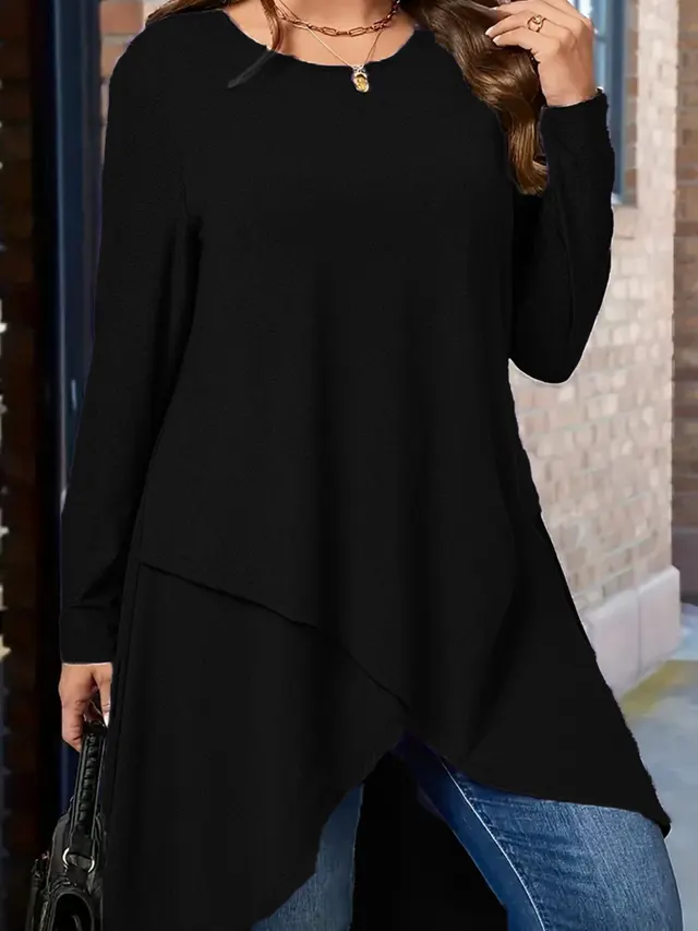 Plus Size Women's Autumn And Winter New Casual Loose Long Sleeves Outerwear Top Black - Shop at LoveMi