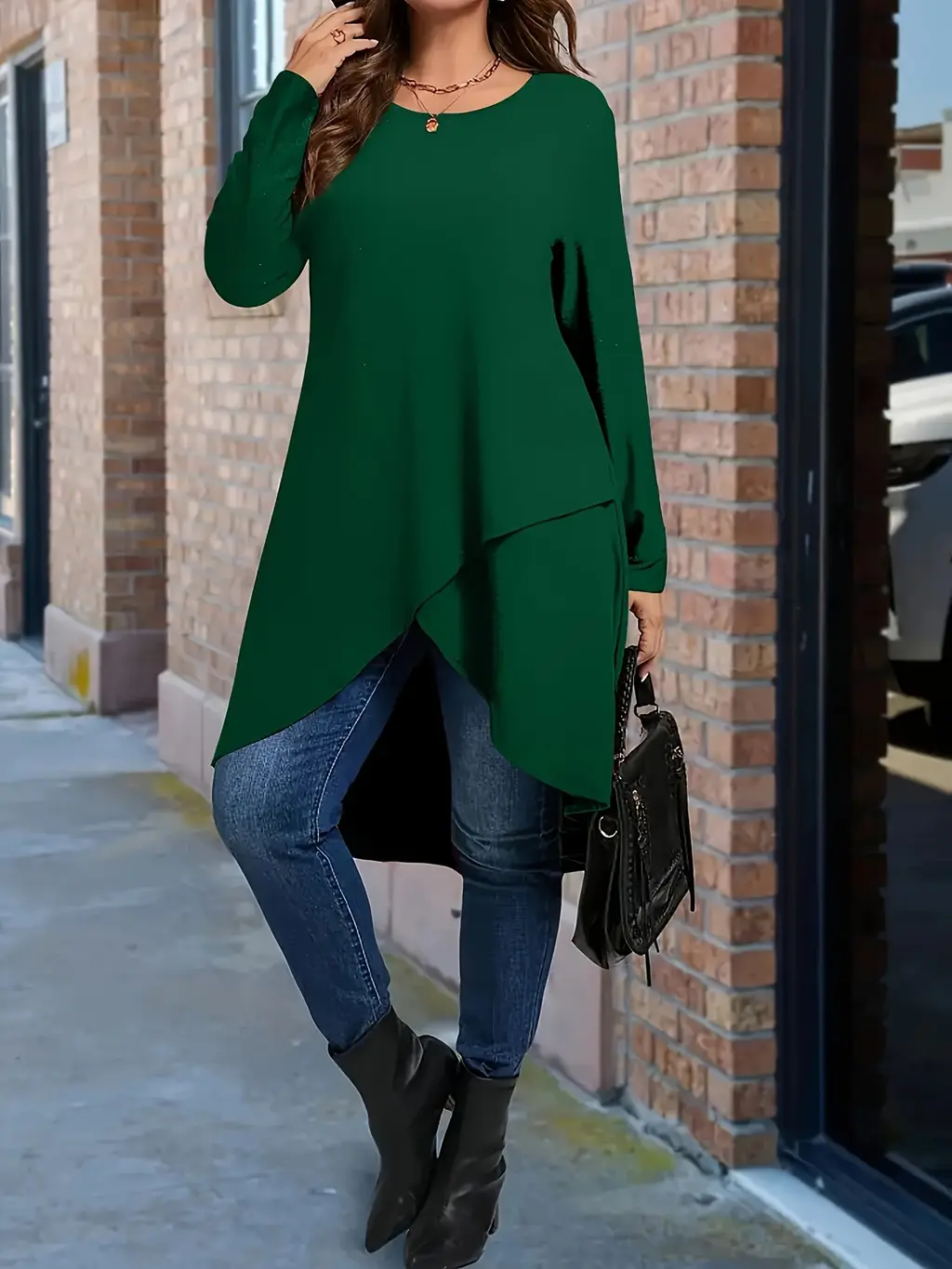 Plus Size Women's Autumn And Winter New Casual Loose Long Sleeves Outerwear Top - Green