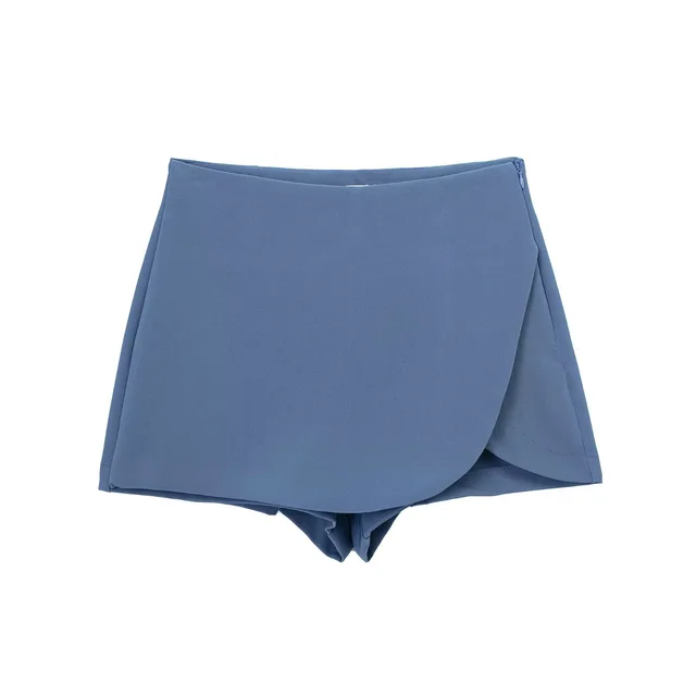 Women's High Waist Asymmetric Short Pantskirt Blue - Shop at LoveMi