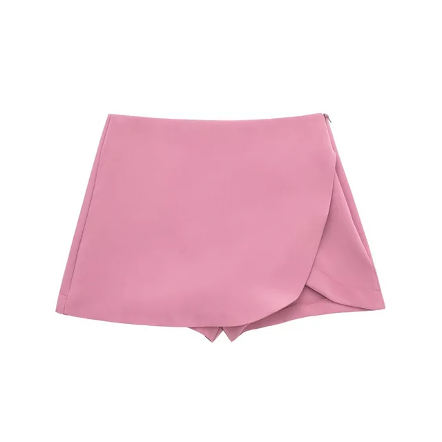 Women's High Waist Asymmetric Short Pantskirt Pink - Shop at LoveMi