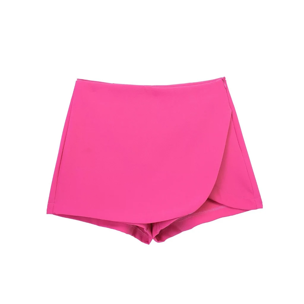 Women's High Waist Asymmetric Short Pantskirt - Rosered