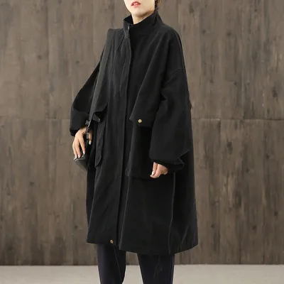 Loose Plus Size Workwear Windbreaker Female Art Jacket Long sleeved Black - Shop at LoveMi