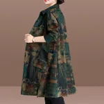 Plus Size Women's Clothing Spring And Autumn Floral Print Trench Coat - Floral