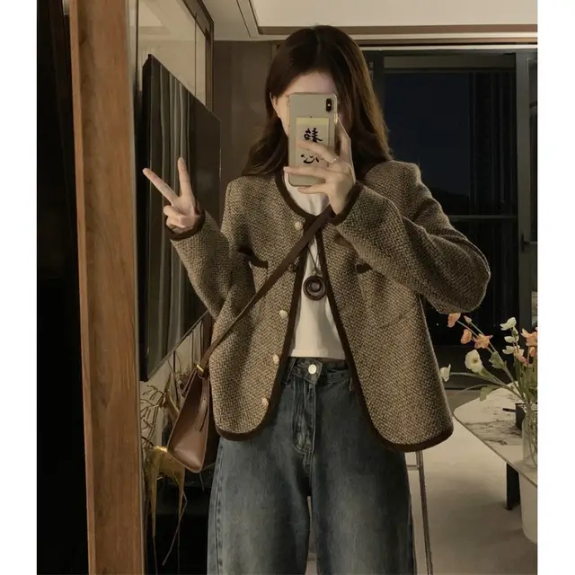 Plus Size Slimming Single breasted Color Contrast Short Coat Picture Color - Shop at LoveMi