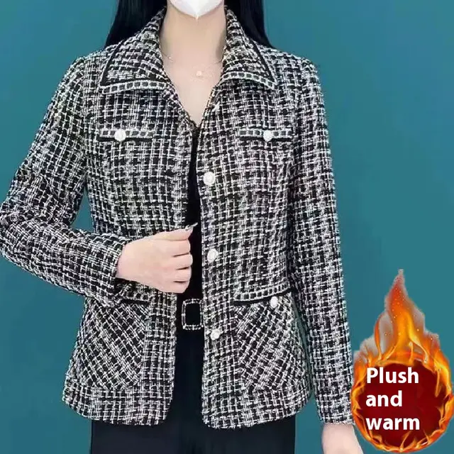 High end All match Temperament Western Style Oversized Short Women's Coat Black Plus Velvet - Shop at LoveMi