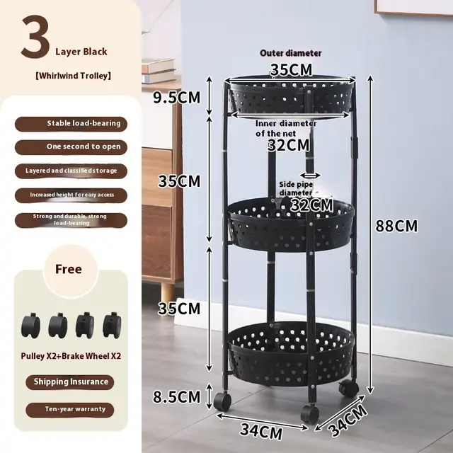Folding Racks Multi layer Fruit And Vegetable Snack Storage Trolley Ultimate Black Plastic - Shop at LoveMi