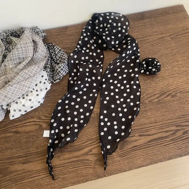 Removable Retro Affordable Luxury Dignified Flowers Silk Scarf Black Polka Dot - Shop at LoveMi