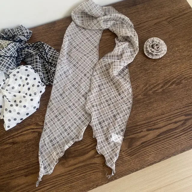 Removable Retro Affordable Luxury Dignified Flowers Silk Scarf Mocha Plaid - Shop at LoveMi