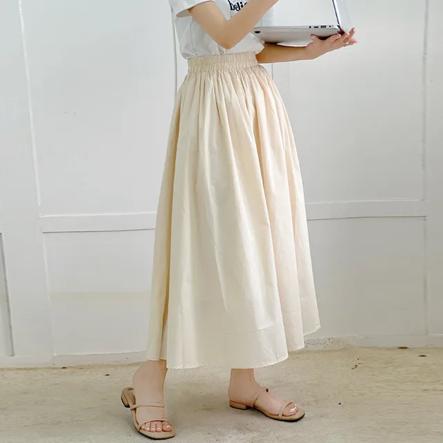 Skirt Pure Cotton Flared Pleated Swing Apricot - Shop at LoveMi