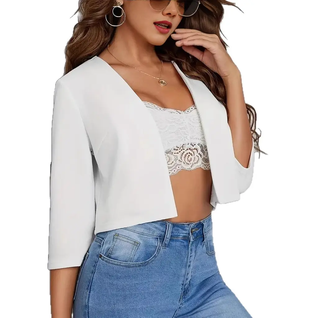 Women's Elegant Solid Color Casual Short Jacket - White