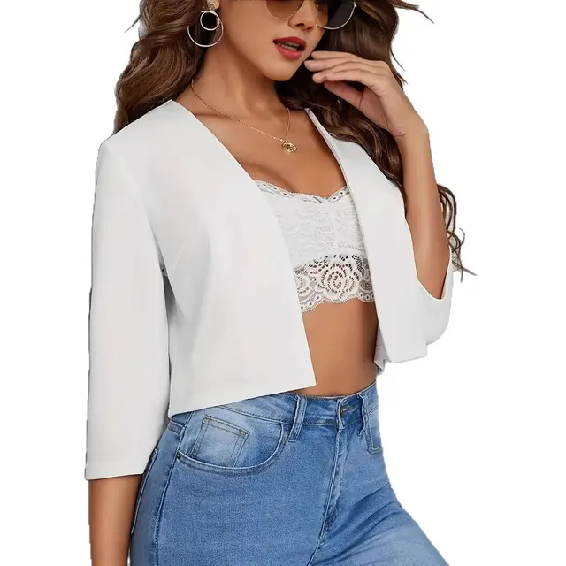 Women's Elegant Solid Color Casual Short Jacket White - Shop at LoveMi