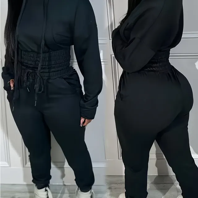 Girdle Casual Hoodie And Cuff Jogging Sweatpants Black - Shop at LoveMi