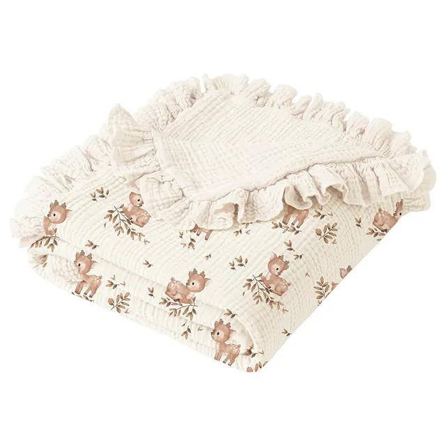Baby Ruffled Quilt Bath Towel Multi layer Cotton Gauze Blanket White - Shop at LoveMi