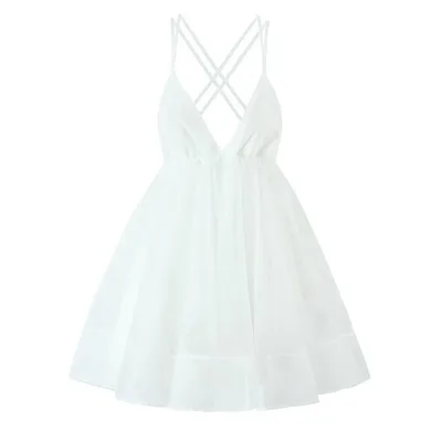 Summer New European And American Style Women's Multi color Solid Color Sling Dress White - Shop at LoveMi