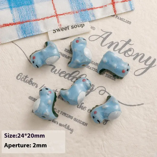 Blue Series Ceramic Bead Bracelets Necklace Ornament Handmade Material Blue Cute Dinosaur - Shop at LoveMi
