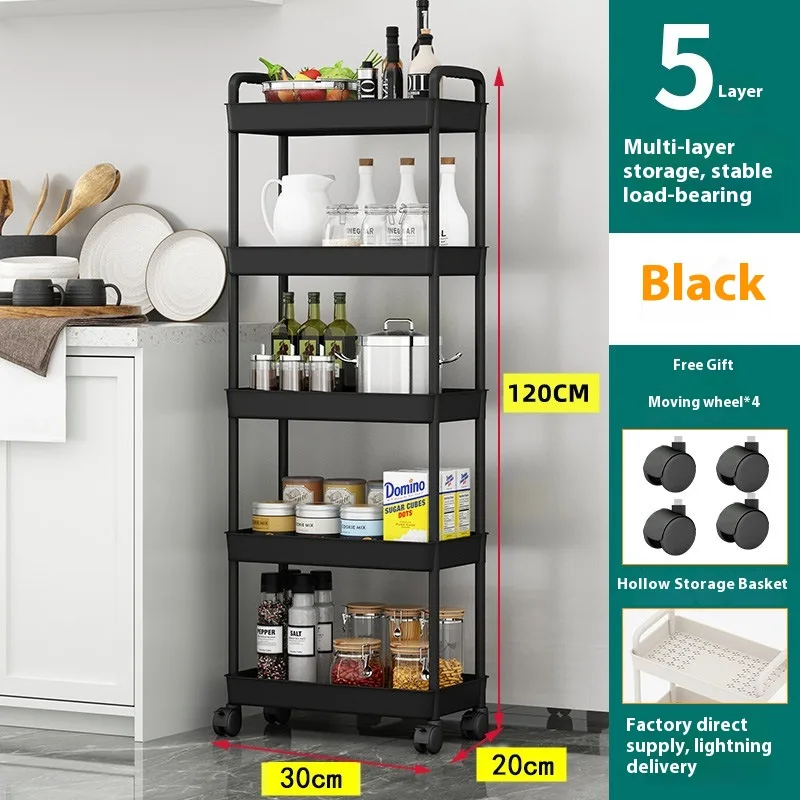 Trolley Rack Kitchen Floor Bedroom Multi layer Bathroom Storage Rack 5 Layers Black - Shop at LoveMi