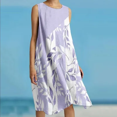Printed Loose Vacation Casual Sleeveless Vest Skirt Purple - Shop at LoveMi