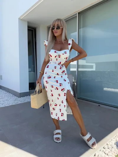 French Flower Sleeveless Split Women's Dress White - Shop at LoveMi