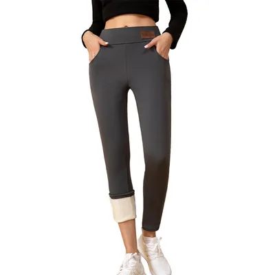 Plus Size Fleece lined Thicker Cashmere Leggings E112 Dark Gray Leather Tag - Shop at LoveMi