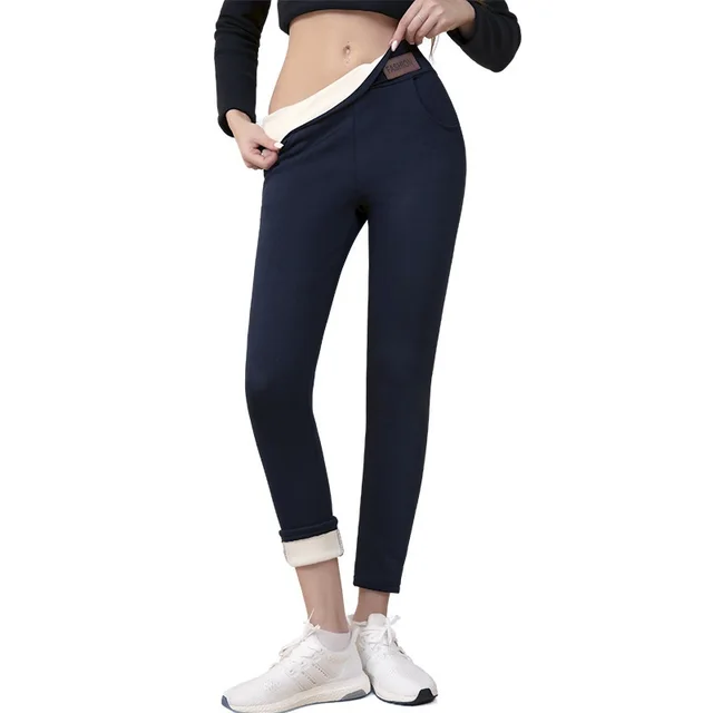 Plus Size Fleece lined Thicker Cashmere Leggings E112 Navy Blue Leather Tag - Shop at LoveMi