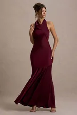 French Fishtail Shoulder Banquet Temperament Dress - Wine