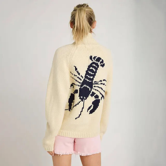 Women's Cardigan Long Sleeve Shrimp Printed Knitted Apricot - Shop at LoveMi