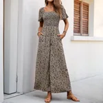 Fashion Women's Wide-leg Pants Printed Jumpsuit - Apricot