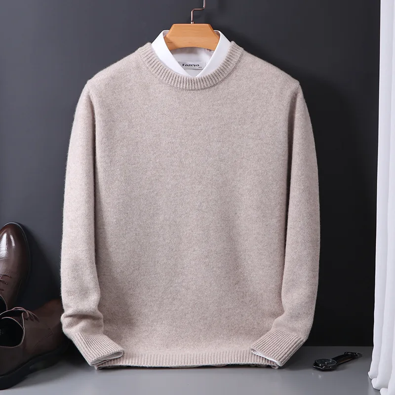 Pure Wool Sweater Men's Round Neck Pullover Camel - Shop at LoveMi