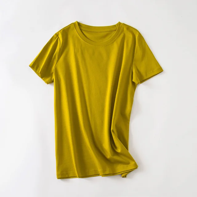 Cool Double sided Mercerized Cotton Short sleeved White T shirt Ginger Yellow Round Neck - Shop at LoveMi