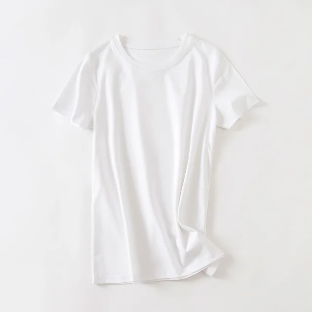 Cool Double sided Mercerized Cotton Short sleeved White T shirt White Round Neck - Shop at LoveMi