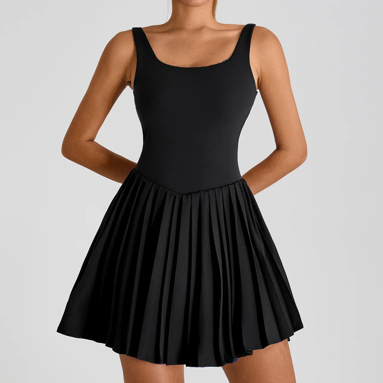 Backless Back-beautifying Sports Dress Women's Anti-exposure Yoga Skirt - Black