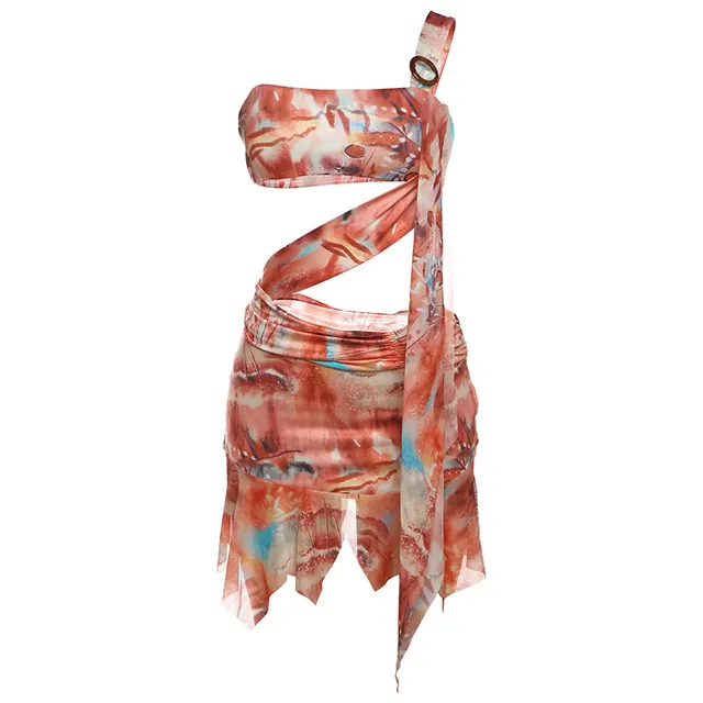 Contrast Color Backless Gauzy Stitching Hip Dress Orange - Shop at LoveMi