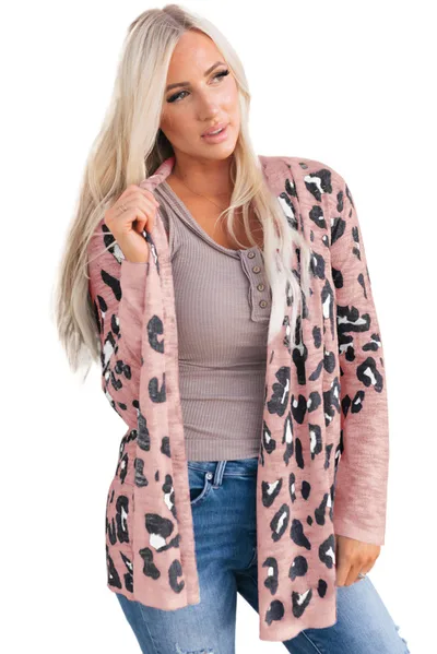 Shiying European And American Cardigan Sweater Women Autumn Print Loose Pink - Shop at LoveMi