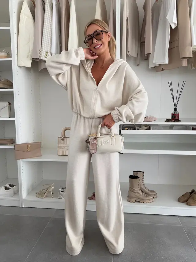 Elastic Trousers Two piece Set Women Apricot - Shop at LoveMi