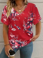 Fashion Comfortable Animal Plant Pattern Short Sleeve V-neck T-shirt - Wb14Wb14Zn250119Y029-M