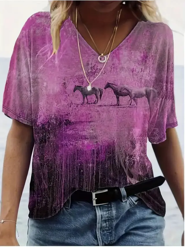 Fashion Comfortable Animal Plant Pattern Short Sleeve V neck T shirt Wb14Wb14Zn250119Y046 - Shop at LoveMi