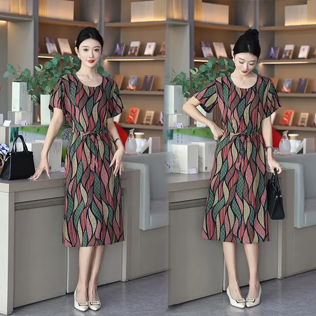 Oversized Loose fitting Pattern Print Short Sleeve Dress Women 2Color - Shop at LoveMi