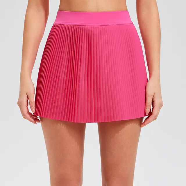 Solid Color Golf Fitness Pleated Skirt Rose Red - Shop at LoveMi