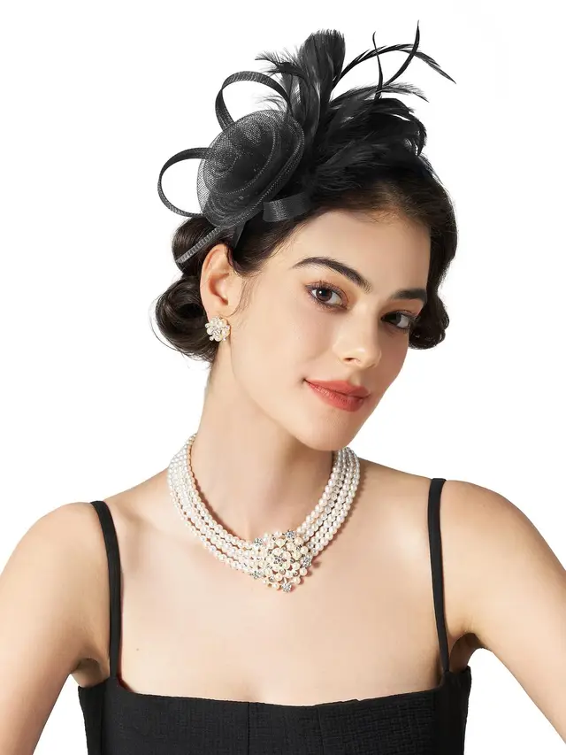 Mesh Feather Headwear Elegant Retro Versatile Headband Black - Shop at LoveMi