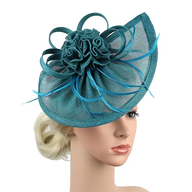 Linen Horse Racing Top Hat Hair Accessories Peacock Blue - Shop at LoveMi