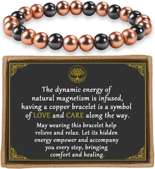 Copper Bead Magnet 6mm Women's Copper Bead Black Magnet Bracelet 8Mm Magnet Elastic Bracelet - Shop at LoveMi
