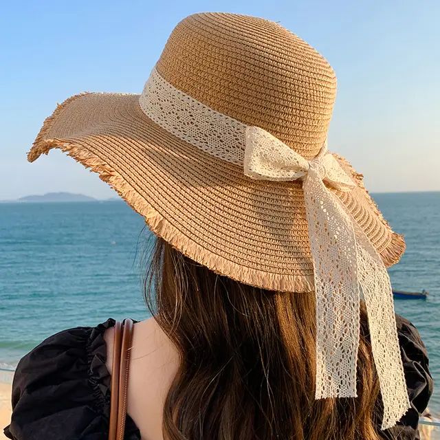 New Sweet Big Bow Sun Protection Hat Children Ribbon Khaki - Shop at LoveMi