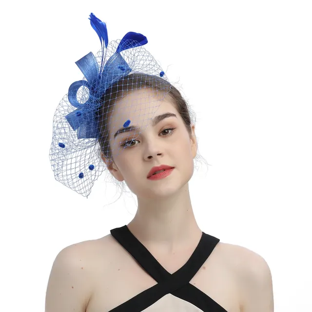 Bride Veil Hair Bow Top Hat Headdress Flower Cover Face Mesh Head Blue - Shop at LoveMi