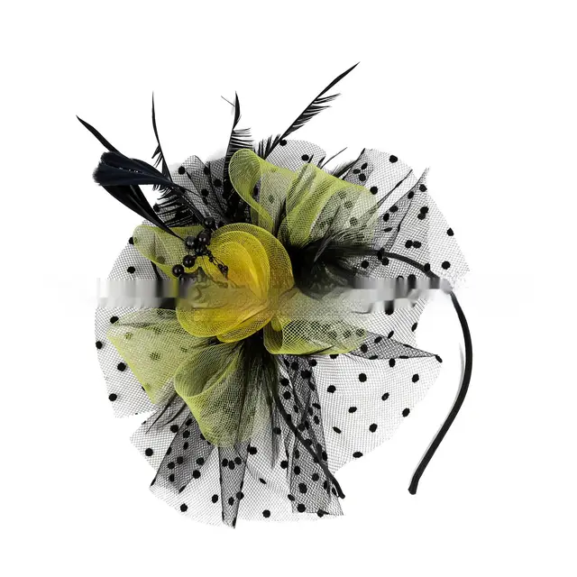 Headwear Bridal Hair Accessories Mesh Billycock Headband Black And Yellow - Shop at LoveMi