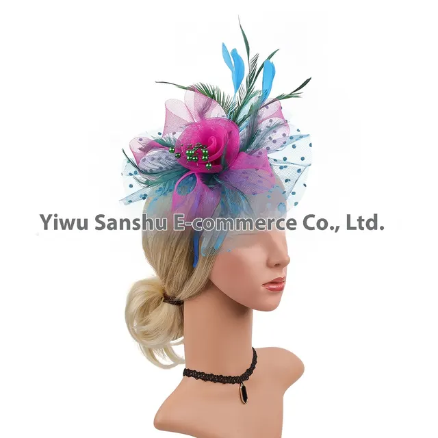Headwear Bridal Hair Accessories Mesh Billycock Headband Lake Blue Green - Shop at LoveMi