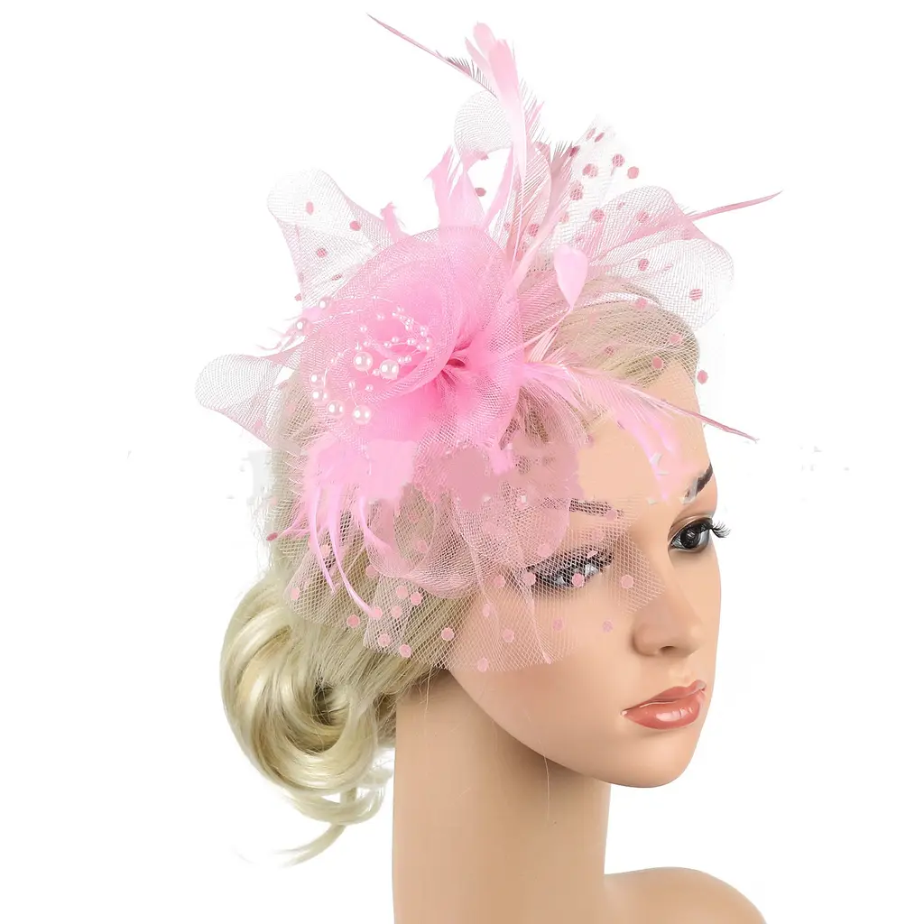 Headwear Bridal Hair Accessories Mesh Billycock Headband - Pink