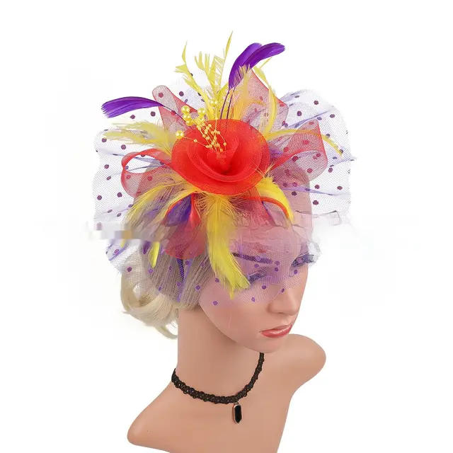 Headwear Bridal Hair Accessories Mesh Billycock Headband Purple Red Yellow - Shop at LoveMi